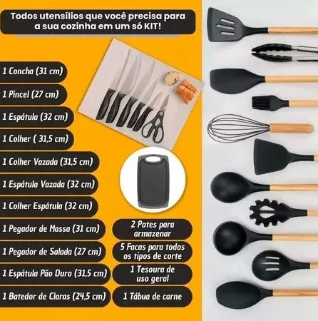 Kit Completo de Utensílios de Cozinha Luxo | 19 Peças