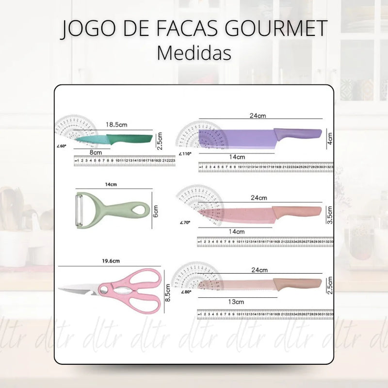 Kit com 6 Facas Profissional | Colorido | Aço Inoxidável